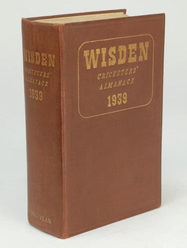 Wisden Cricketers’ Almanack 1939. 76th edition. Original hardback. Appears to have had broken internal hinges at front and rear which have been repaired otherwise in good condition