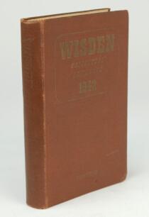 Wisden Cricketers’ Almanack 1942. 79th edition. Original hardback. Only 900 hardback copies were printed in this war year. Worn boards, dulling to gilt titles on front board and spine paper, breaking to internal hinges, bumping to lower corners of boards 