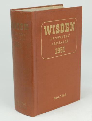 Wisden Cricketers’ Almanack 1951. Original hardback. Some slight dulling to gilt titles on the spine otherwise in good/very good condition