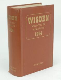 Wisden Cricketers’ Almanack 1954. Original hardback. Minor soiling to page block edge otherwise in good/very good condition