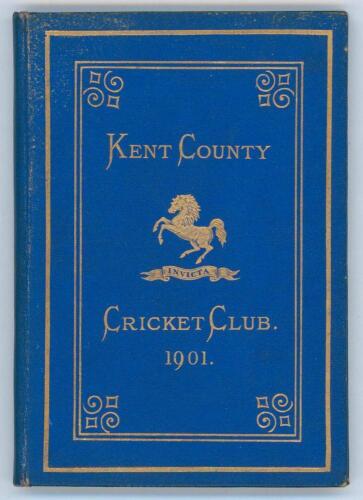 Kent County Cricket Club Annual 1901. Hardback &lsquo;blue book&rsquo;. Original decorative boards. Gilt titles and to all page edges with gilt Kent emblem to centre. Printed by Cross & Jackman, &lsquo;The Canterbury Press&rsquo; 1895. Slight age toning/ darkening to spine, very