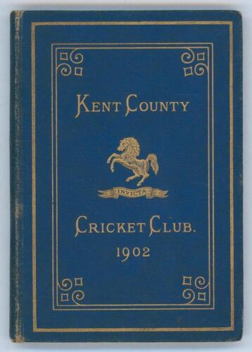 Kent County Cricket Club Annual 1902. Hardback &lsquo;blue book&rsquo;. Original decorative boards. Gilt titles and to all page edges with gilt Kent emblem to centre. Printed by the Kentish Express (Igglesdon & Co) of Ashford 1902. Minor age toning/ darkening to boar