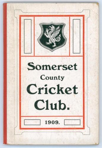 Somerset County Cricket Club Year Book 1909-10. Compiled by G.S. McAulay. Hamment & Co, Taunton 1910. Original decorative boards. Some soiling to boards, very minor annotation to one page otherwise in very good condition