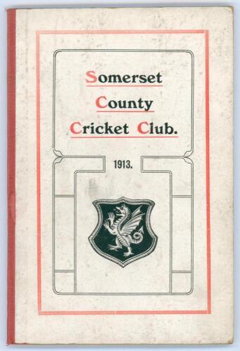 Somerset County Cricket Club Year Book 1913-14. Hamment & Co, Taunton 1914. Original decorative boards. Odd minor faults to boards otherwise in very good condition