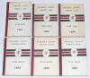 Somerset County Cricket Club Year Book 1928, 1929, 1930, 1931, 1933 and 1934. Wessex Press and Hamment & Co, Taunton. Original decorative boards. The 1929 edition has staining to the rear board and a small amount of staining to the top edge of the front b