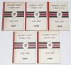 Somerset County Cricket Club Year Book 1935, 1936, 1937, 1938 and 1939. Hamment & Co, Taunton. Original decorative boards. Minor age toning to boards, some wear and slight breaking to the odd internal hinge otherwise in good+ condition. Qty 5
