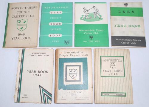 Worcestershire C.C.C. Yearbooks and annuals 1939-2018. Box comprising a near complete run of yearbooks for the period, reviews and other Worcestershire related histories, booklets and leaflets. Official yearbooks include the earlier issue for 1939 in orig