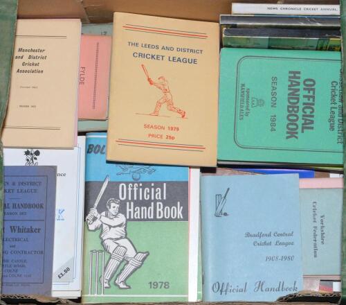 English and Australian Cricket League and Association handbooks/ yearbooks 1930s-1990s. Box comprising a large selection of over eighty annuals, handbooks, memberships cards etc. Includes South Australian Cricket Association Year Books for seasons 1935/36