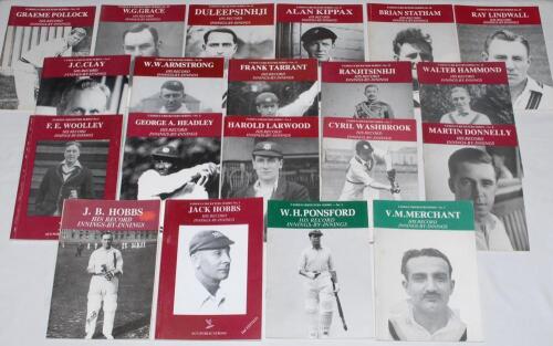 Association of Cricket Statisticians publications. Good run of forty ‘Famous Cricketers Series’ booklets comprising numbers 1-39 including 1st and 2nd editions of no. 1, Jack Hobbs, and the 2nd edition of no. 4 Frank Woolley. Other subjects include Ponsfo