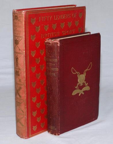 ‘Fifty Leaders of British Sport. Ernest C. Elliott. John Lane, London 1904. A series of portraits with biographical details of famous sportsmen including cricketers C.B. Fry, A.C. Maclaren, Lord Hawke, Ranjitsinhji etc. Original red cloth covers with red 