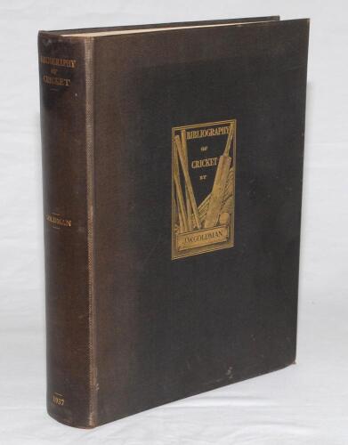 ‘Bibliography of Cricket’. J.W. Goldman. Privately printed by the author 1937. Original boards with gilts to front and spine. Limited edition of 125 numbered copies of which 100 were for sale, this being no. 72, signed in ink by the author to the limitati