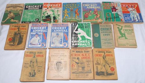 Cricket annuals and histories. Box comprising a good selection of annuals, books and ephemera. Includes seventeen annuals, ‘The Athletic News Cricket Annual’ 1925, 1927 (lacking wrappers), 1928-1930, 1935-1937, ‘Daily News Cricket Annual’ 1927, ‘Daily Exp