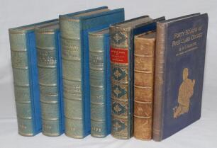 Leather bound biographies 1890-1919. Seven titles, six of which are bound in leather with raised bands to spines. ‘Cricket’, Steel & Lyttelton, London 1890 (Badminton Library), brown quarter leather and marbled boards. ‘The Jubilee Book of Cricket’, K.S. 