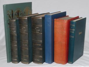 County cricket histories. Seven hardback titles including ‘The History of Yorkshire County Cricket’, three volumes, each rebound in matching dark green full leather, gilt titles and raised bands to spines. Volumes cover 1833-1903, R.S. Holmes 1904, 1903-1