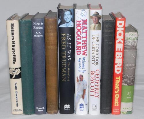 Yorkshire signed biographies. Six hardback titles, each signed by the subject/ author. All with original dustwrappers with one exception. Titles are &lsquo;For England and Yorkshire&rsquo;, Herbert Sutcliffe 1935. &lsquo;Express Deliveries&rsquo;, Bill Bowes 1949 (no dustwrapper