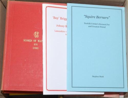 Cricket biographies, Club handbooks and histories 1890s onwards. Box comprising a selection of thirty four titles. Includes two unnumbered limited edition biographies published by Red Rose Books, ‘Boy Briggs and His Lordship’, K. Martin Tebay 2010, limite