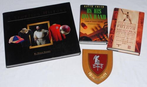 Signed cricket books. Three signed titles. &lsquo;By His Own Hand. A Study of Cricket&rsquo;s Suicides&rsquo;, David Frith, Crows Nest, New South Wales 1990. &lsquo;Field of Shadows&rsquo;, Dan Waddell, London 2014. Both titles signed by the author. Also &lsquo;A Sporting History. The Prior