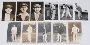 Australian cricketers 1905-1938. Eleven real photograph mono postcards of Australian cricketers. Includes five of members of the 1905 touring side to England, each depicted full length, Thiele series. Cards are A.J. Hopkins (no. 1008), C.E. McLeod (no. 10