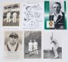 Don Bradman. A selection of six postcards featuring Bradman. Includes one real photograph postcard of Bradman depicted standing full length with Maurice Leyland on the 1930 tour to England. Walker’s Studios, Scarborough. Boldly signed in black ink by Brad