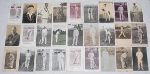 Australia Test cricketers early 1900s onwards. A selection of thirty five mono (one colour) postcards including some real photographs of Australian cricketers. Players featured include W. Armstrong, C.G. Macartney, W. Bardsley, J. Darling, R.A. Duff, D.R.