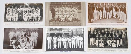 South Africa tours to England 1924-1935. Six mono postcards of which five are real photographs of South Africa touring teams depicted seated and/ or standing in rows from the 1924, 1929 and 1935 tours. Publishers include C. Smith (Oval), J. Smith Bookstal