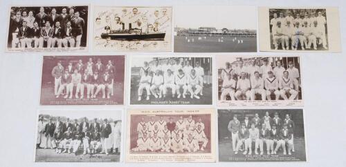 England and M.C.C. touring teams 1920s & 1930s. Ten mono real photograph and printed postcards, the majority of England teams seated and standing in rows, one depicting the match in progress, England v West Indies at Old Trafford 1933 (Jardine batting). O