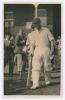 Horace Brakenridge ‘Jock’ Cameron. Transvaal, Eastern Province, Western Province & South Africa 1924-1935. Sepia real photograph postcard of Cameron, playing in his final first-class match, walking out to bat at Scarborough for the South Africans v H.D.G.