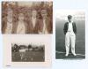 South Africa 1904. Early sepia real photograph postcard of four members of the 1904 South African touring party to England. Players are Jimmy Sinclair, Barberton Halliwell, Maitland Hathorn and Reggie Schwarz, depicted half length wearing tour blazers wit