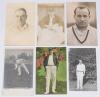 Levi George Wright. Derbyshire 1883-1909. Excellent sepia real photograph postcard of Wright standing full length in batting pose at the wicket, wearing Derbyshire cap. Foster of Brighton. Minor wear to edges, otherwise in very good condition. Sold with s - 3