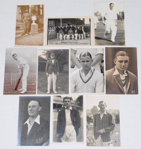 Gloucestershire C.C.C. 1900s-1930s. A good selection of nine early mono/ sepia real photograph postcards of Gloucestershire players. Three cards are signed to the image by the featured player, R.A. Sinfield (Gloucestershire & England 1924-1939), G.W. Park