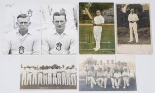 Hampshire C.C.C. team and player postcards 1900s-1930s. Two mono real photograph postcards of Hampshire teams, one dated 1922 (publisher unknown), the other c.1930 by Nias of Brighton. Sold with three mono real photograph postcards of Hampshire players, o