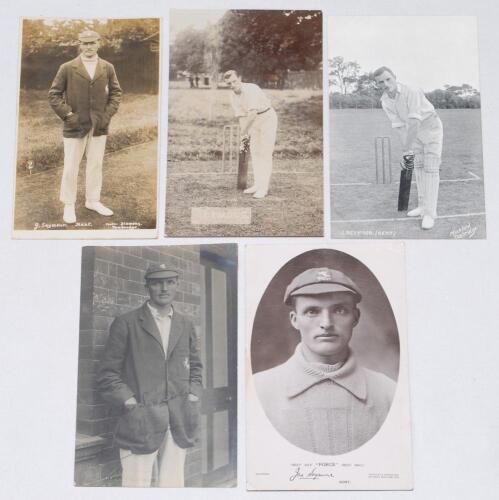 James Seymour. Kent 1900-1926. Mono real photograph postcard of Seymour standing three quarter length wearing Kent cap and blazer. Signed in ink to the photograph by Seymour. Nias of Brighton with official stamp for A.G. Spalding & Bros., Brighton and Hov
