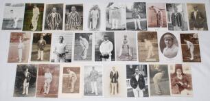 Kent C.C.C. player postcards 1900s-1940s. A good selection of twenty seven postcards depicting Kent players of which twenty are mono/ sepia real photograph postcards and one in colour. Includes a mono real photograph postcard of Percy Chapman, full length