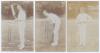 Lancashire C.C.C. A.C. MacLaren, Reggie Spooner and Bill Huddleston. Three early sepia real photograph postcards of MacLaren (Lancashire & England 1890-1914) and Spooner (Lancashire & England 1899-1921) both standing full length in batting poses, and Hudd