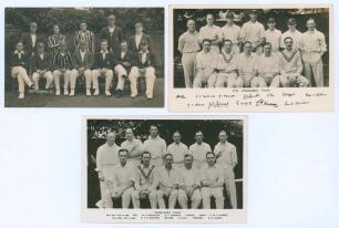 Middlesex C.C.C. 1924-1930. Three mono real photograph postcards of Middlesex teams seated and standing in rows wearing cricket attire. Teams are 1924 by Nias of Brighton, 1929 by J. Smith Bookstall, Lords, and 1930, publisher unknown. Players include Man