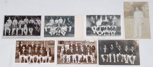 Nottinghamshire C.C.C. 1904-1939. Six postcards of Nottinghamshire teams and one player postcard. Includes three real photograph postcards, one of the 1938 team signed in ink to the photograph by four players, A. Wheat, J. Knowles, W. Keeton and G. Gunn. 