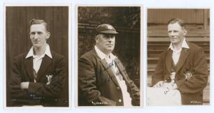 Nottinghamshire C.C.C. signed player postcards c.1930s. Three mono real photograph postcards of Nottinghamshire players, each depicted seated three quarter length wearing County blazer. Each signed in ink to the photograph. Players are Joseph Knowles (Not