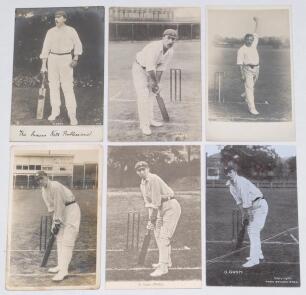 William, George and John Gunn. Nottinghamshire. Six early mono real photograph and printed postcards featuring members of the Gunn family, all depicted full length in varying batting poses. Includes one of William Gunn, Hartmann series R.Th. 7258, three o