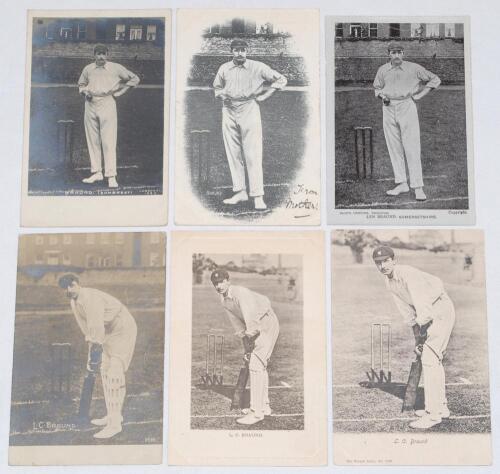 Leonard Charles ‘Len’ Braund. Surrey, Somerset & England 1896-1920. Six early mono real photograph and printed postcards of Braund depicted standing full length in batting poses and at the wicket holding a ball. Publishers include Rotophot (series no. 859