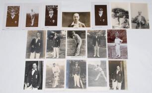 Surrey C.C.C. 1900s- 1930s. Seventeen early sepia/ mono real photograph postcards of Surrey players in varying poses, one signed. Players are H.A. Peach (3 different, one signed in ink by Peach), R. Abel, W. Brockwell, W. Lockwood, W.C.H. Sadler, A. Sandh