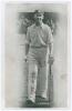 John Berry Hobbs, Surrey & England 1905-1934. Mono printed postcard of Hobbs walking out to bat wearing M.C.C. cap. Signed to face by Hobbs. Odd faults, good