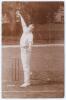 Leonard Charles ‘Len’ Braund. Surrey, Somerset & England 1896-1920. Early original sepia real photograph postcard of Braund standing full length at the wicket in bowling pose. Foster of Brighton. Postally unused. Minor wear to edges and corners, otherwise