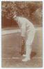 William Charles ‘Razor’ Smith. Surrey 1900-1914. Early original sepia real photograph postcard of Smith standing full length at the wicket in batting pose. Appears to be by Foster & Co. of Brighton. Postally unused. Slight fading to the edges, otherwise a