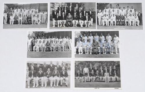 Sussex C.C.C. 1946-1968. Seven mono real photograph postcards of Sussex teams, the players seated and standing in rows wearing cricket attire and/ or blazers. Teams are 1946 (A. Wilkes & Son, West Bromwich), 1953 (John Whewell), 1965 (2 different), 1966, 