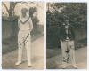 James Langridge. Sussex, Auckland & England 1924-1935. Two mono real photograph postcards of a youthful Langridge standing full length wearing cricket attire and cap, in one also with blazer. Nicely signed in black ink to both photographs by Langridge (sm