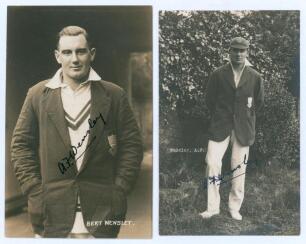 Albert Frederick ‘Fred’ Wensley. Sussex, Auckland, Nawangar & Europeans 1922-1948. Two mono/ sepia real photograph postcards of Wensley, in one depicted three quarter length wearing Sussex blazer, in the other full length with Sussex cap and blazer. Both 