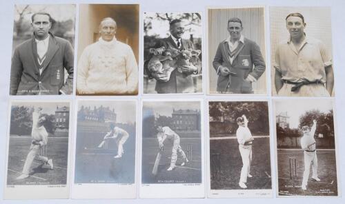 Sussex C.C.C. Early 1900s-1920s. Ten real photograph mono/ sepia postcards of Sussex players in batting, bowling, head and shoulders poses etc. Players are C.H.G. Bland, G. Brann (titled ‘Mr. G. Bram’), A. Collins, G.R. Cox (2 different), K.S. Duleepsinhj