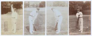 Yorkshire C.C.C. player postcards. Four early original sepia real photograph postcards of Yorkshire players depicted full length wearing cricket attire in batting or bowling pose at the wicket. Players are S. Haigh (Yorkshire & England 1895-1913), R. Kiln