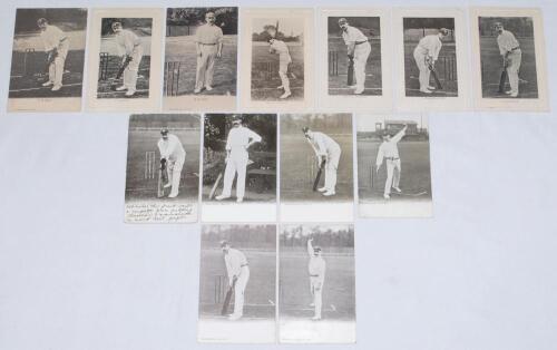 Yorkshire C.C.C. player postcards. Thirteen early mono postcards of Yorkshire players. Includes seven Wrench Series of J.T. Brown (two similar, both series no. 1386), G.H. Hirst (no. 1391), F.S. Jackson (no. 1696), T.L. Taylor (no. 2944), J. Washington (n