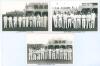 Scarborough Cricket Festival 1924-1934. Three mono real photograph plain back postcards of teams at Scarborough, the players depicted wearing cricket attire standing in one row in front of the pavilion/ grandstand. The postcards titled in ink to lower mar